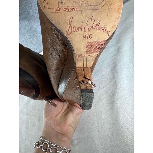 Sam Edelman Krosby Women’s sz 9.5 Gladiator Leather Wedge Peep Toe booties - Picture 8 of 12